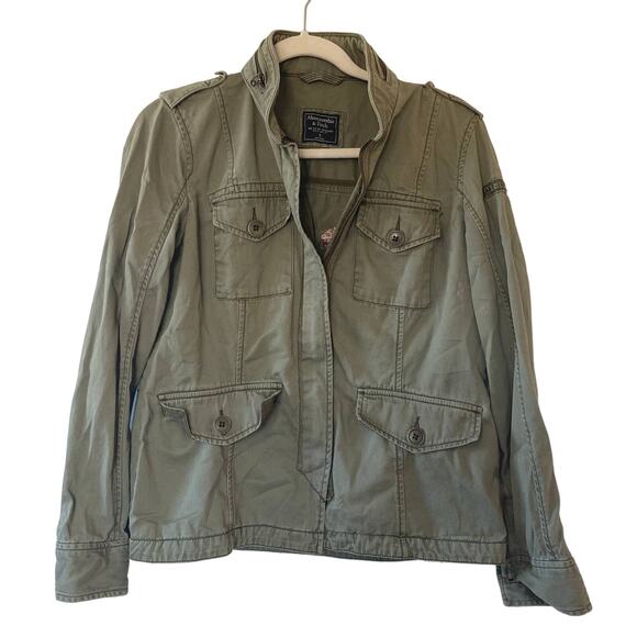 Abercrombie & Fitch Floral Embroidered Olive Green Jacket Size Small - Picture 1 of 7